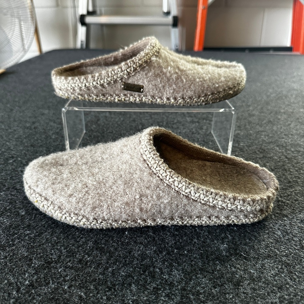 Haflinger Womens Wool Slippers Oatmeal Tan Slip On Mules House Shoes Sz 7/7.5